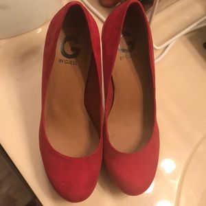 Ladies Guess red platform shoes